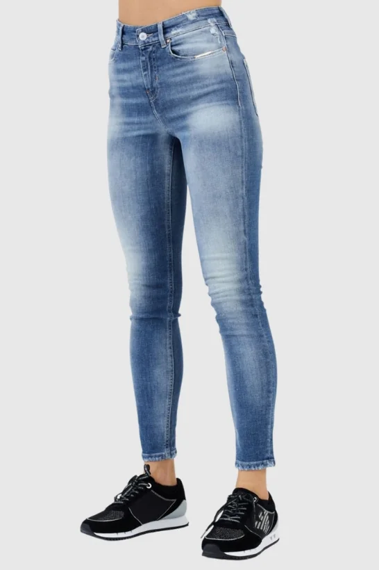 GUESS Niebieskie jeansy damskie z wysokim stanem 25/29