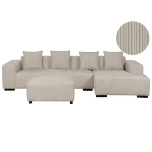 BELIANI Narożnik lewostronny z otomaną beżowy sztruksowy 4-osobowy sofa narożna z dodatkowymi poduszkami nowoczesny design - Narożniki - miniaturka - grafika 1