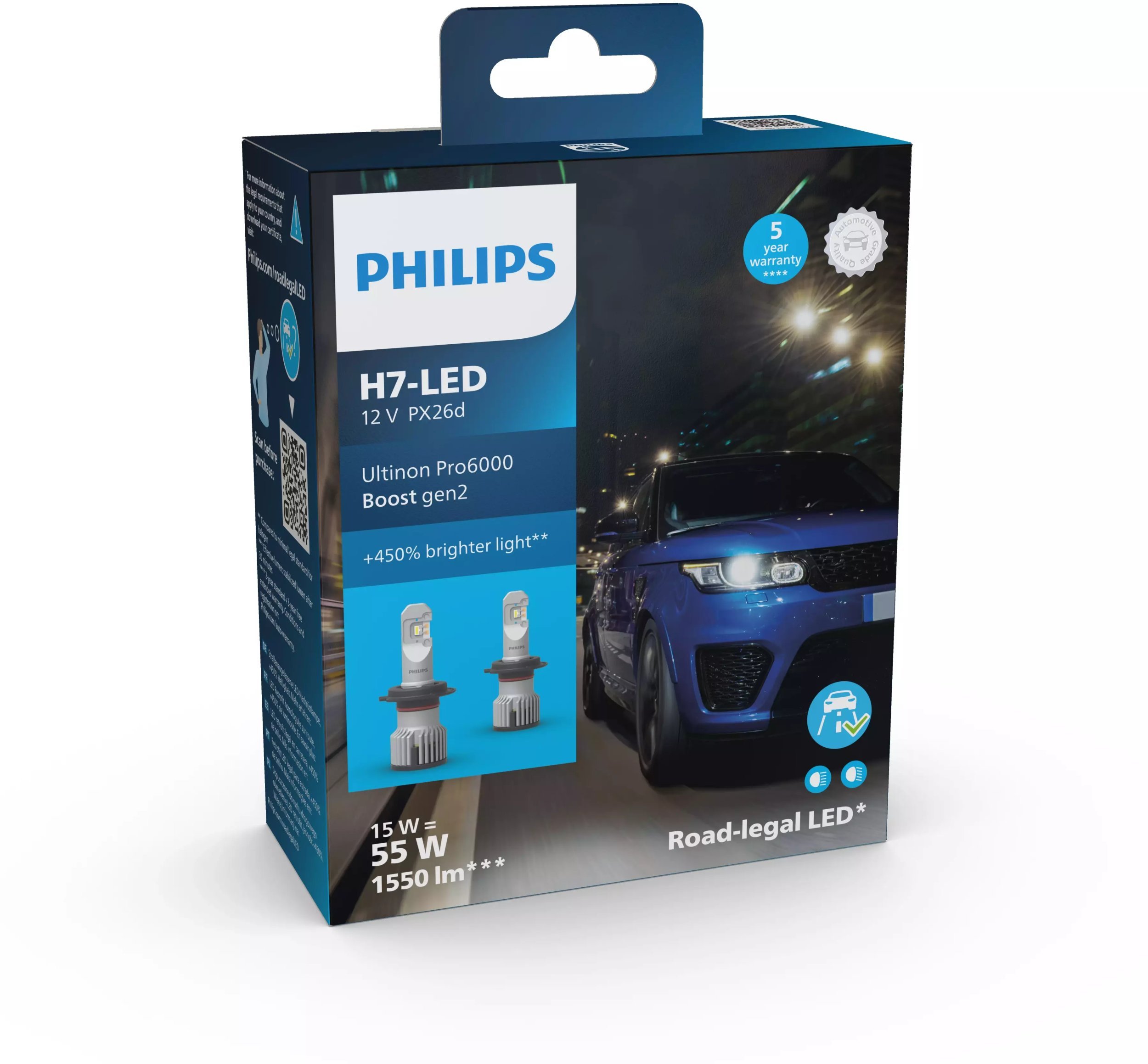 Philips Ultinon Pro6000 Boost LED H7 ECE +450% - Zestaw