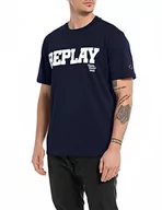 Koszulki męskie - Replay Męski T-shirt krótki rękaw okrągły dekolt logo, niebieski (Midnight Blue. 576), XS, Midnight Blue. 576 cm, XS - miniaturka - grafika 1
