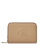 Portfele - Calvin Klein Jeans Mały Portfel Damski Sculpted Med Zip Around Wallet LV04K1004G Beżowy - miniaturka - grafika 1