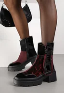 Botki damskie - Czarno-Bordowe Lakierowane Botki Vices z Ozdobną Tasiemką Rivavie - miniaturka - grafika 1