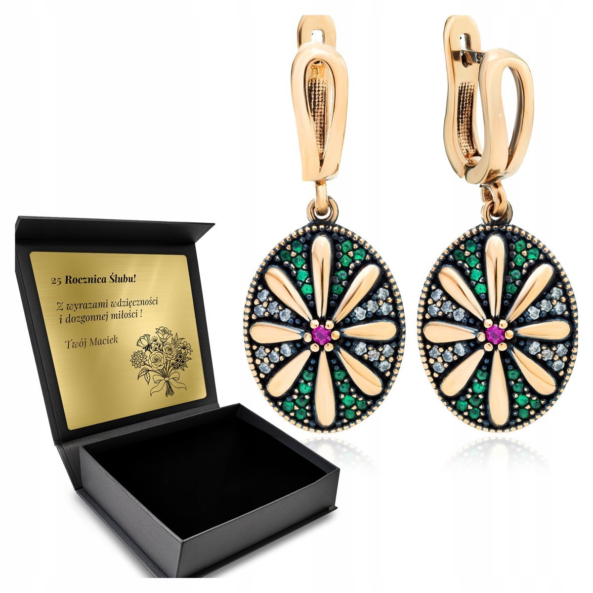 Kolczyki Srebrne 925 Cyrkonie Piękna Biżuteria Dla Kobiety + Grawer