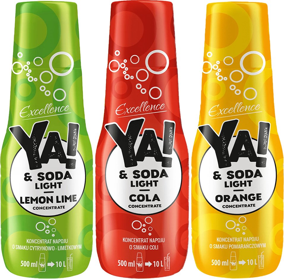 Syrop YA!&SODA cytryna-limetka light 500ml + Syrop YA!&SODA cola light 500ml + Syrop YA!&SODA pomarańcza light 500ml