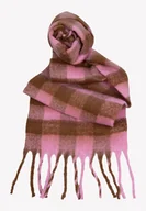 Apaszki i szaliki damskie - Szal w kratę beżowo-różową z frędzlami - miniaturka - grafika 1