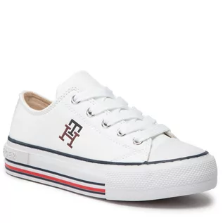 Trampki damskie - Trampki Tommy Hilfiger - Low Cut Lace Up Sneaker T3A9-32287-1355 M White 100 - grafika 1