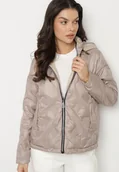 Kurtki damskie - Ciemnobeżowa Pikowana Kurtka o Dwustronnym Kroju z Odpinanym Kapturem Zeorina - miniaturka - grafika 1