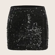 Spódnice - TEMU Elegancka mini spódniczka A-line z cekinami dla kobiet Codzienna odzież, jednolity , bez paska, na każdą porę roku - miniaturka - grafika 1