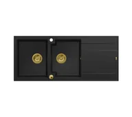 Zlewozmywaki - Quadron HQE11650U7_PVDG1_P2O Evan 121 pure carbon - czarny mat/złoty - granitowy - wpuszczany w blat - ociekacz - miniaturka - grafika 1