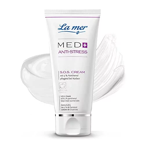 La mer MED+ Anti-Stress S.O.S Cream – bogaty krem nawilżający do skóry wrażliwej, koi podrażnioną i podrażnioną skórę, zmniejsza zaczerwienienia, pielęgnuje blizny, 5% pantenolu, 50 ml