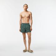 Kąpielówki męskie - Lacoste męskie dwukolorowe kąpielówki z nadrukiem monogramu - miniaturka - grafika 1