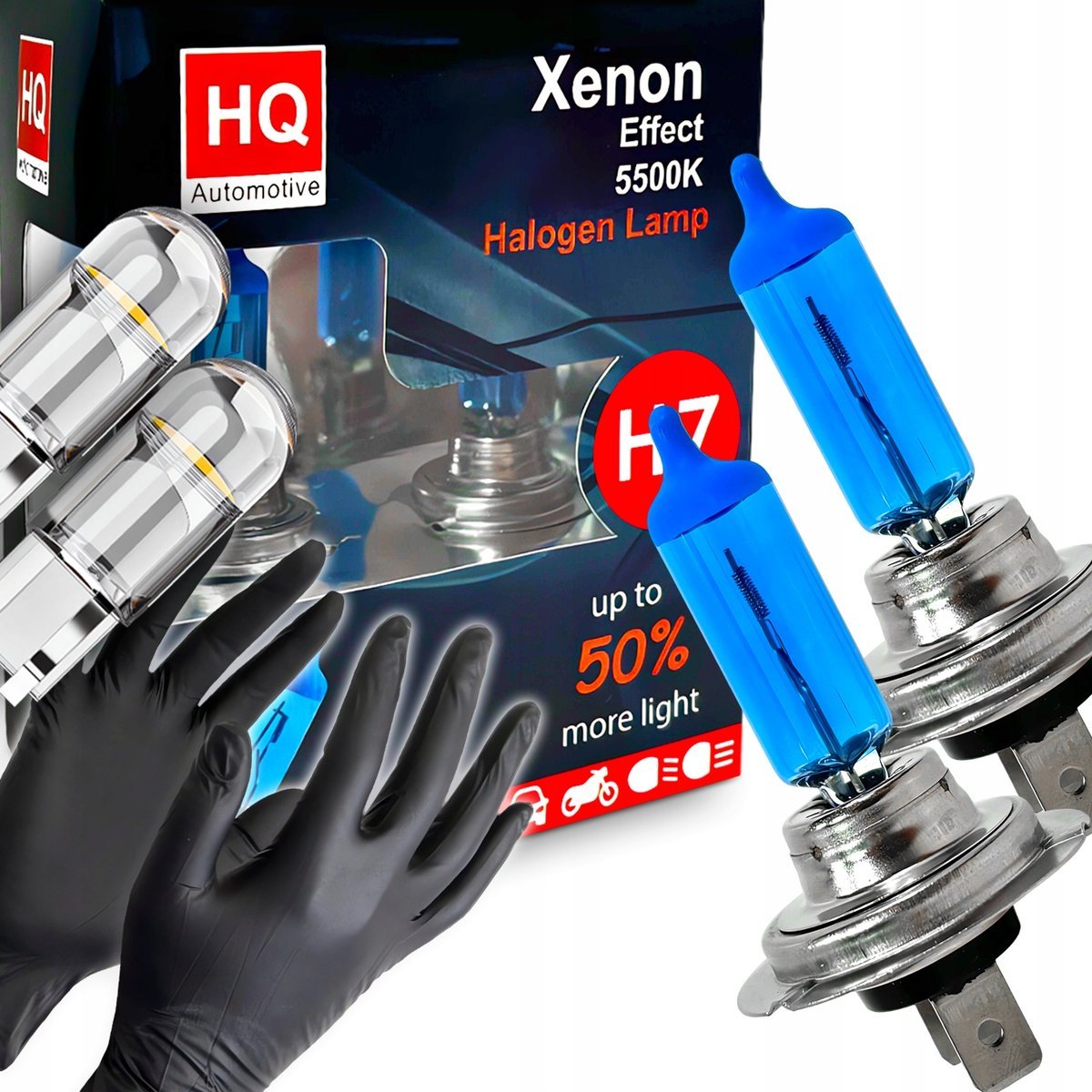 Żarówki Hq Automotive H7 Mocne Efekt Led +50% + W5W Clear Led Rękawiczki