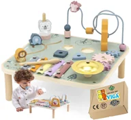 Zabawki interaktywne dla dzieci - Stolik Edukacyjny Drewniany CYMBAŁKI Trybiki Perkusja tablica manipulacyjna Viga 44083 18m+ - miniaturka - grafika 1