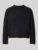 Swetry damskie - Sweter z dzianiny o kroju regular fit z brzegiem w kontrastowym kolorze model ‘SHADOW’ - miniaturka - grafika 1