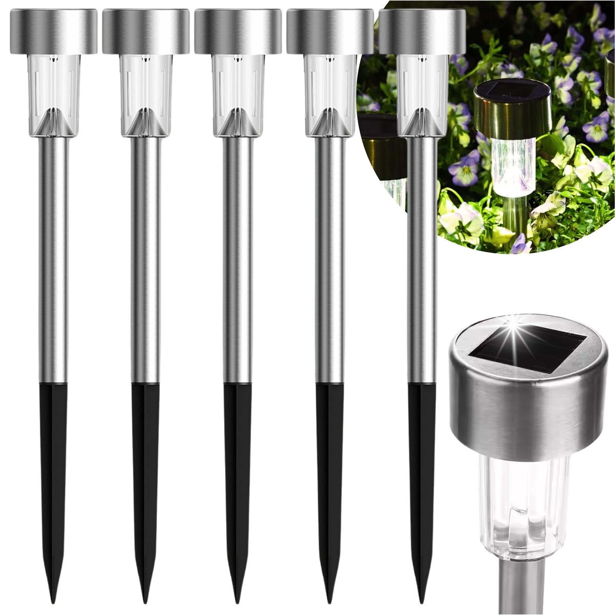 Lampa Solarna Ogrodowa Zewnętrzna Wbijany Słupek LED Lampka na Balkon 5 szt BLIXTAR