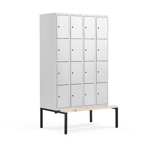 Szafa schowkowa CLASSIC, 4 schowki w pionie, z ławeczką, 4 moduły, 2120x1200x550 mm, szary - Szafki biurowe - miniaturka - grafika 1