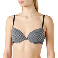 Biustonosze - Emporio Armani Damski biustonosz push-up z bawełny w paski, Str.marine/Mel.Grey, 80B - miniaturka - grafika 1