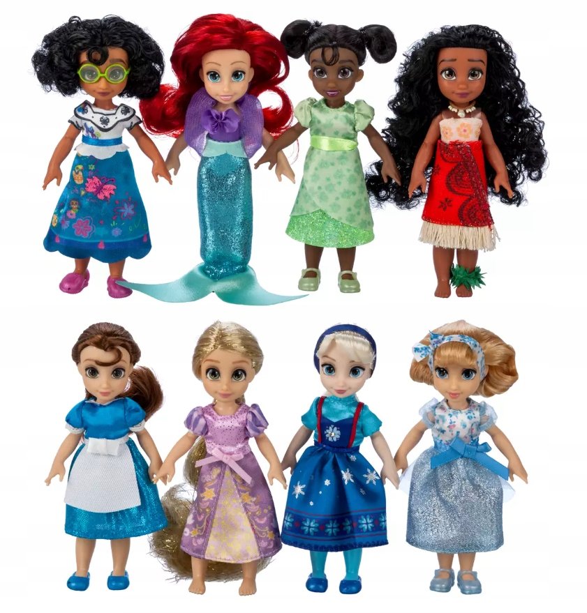 Disney Zestaw Lalek Vaiana Roszpunka Ariel Kopciuszek Elsa Tiana Bella