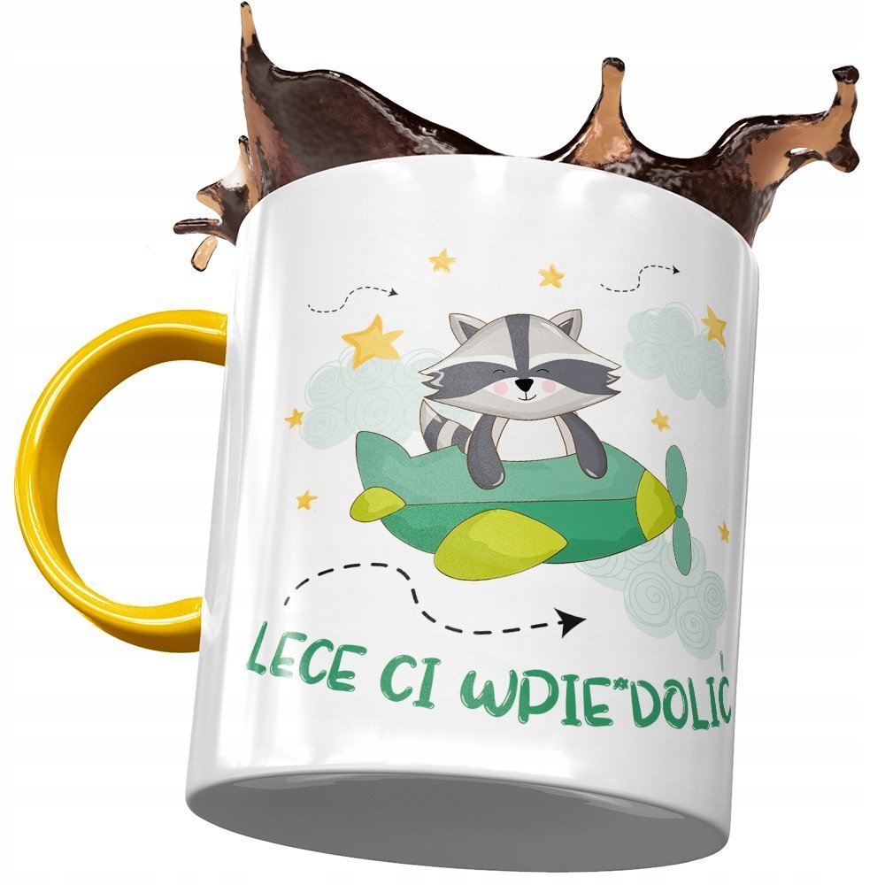 Kubek Żółty Śmieszny Lecę Ci Wpi*rdolić Prezent z Nadrukiem ze Zdjęciem + Opakowanie na prezent (wzór 03)