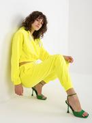 Spodnie sportowe damskie - Komplet dresowy fluo żółty casual bluza i spodnie kaptur rękaw długi nogawka ze ściągaczem długość długa troczki kieszenie - miniaturka - grafika 1