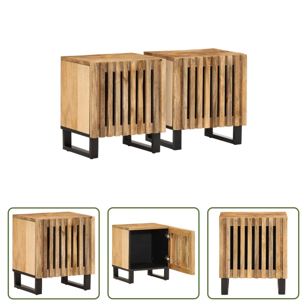 The Living Store Szafki nocne 2 szt. 40x34x46 cm Surowe drewno mango