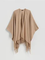 Swetry damskie - Reserved - Poncho z frędzlami - kremowy - miniaturka - grafika 1