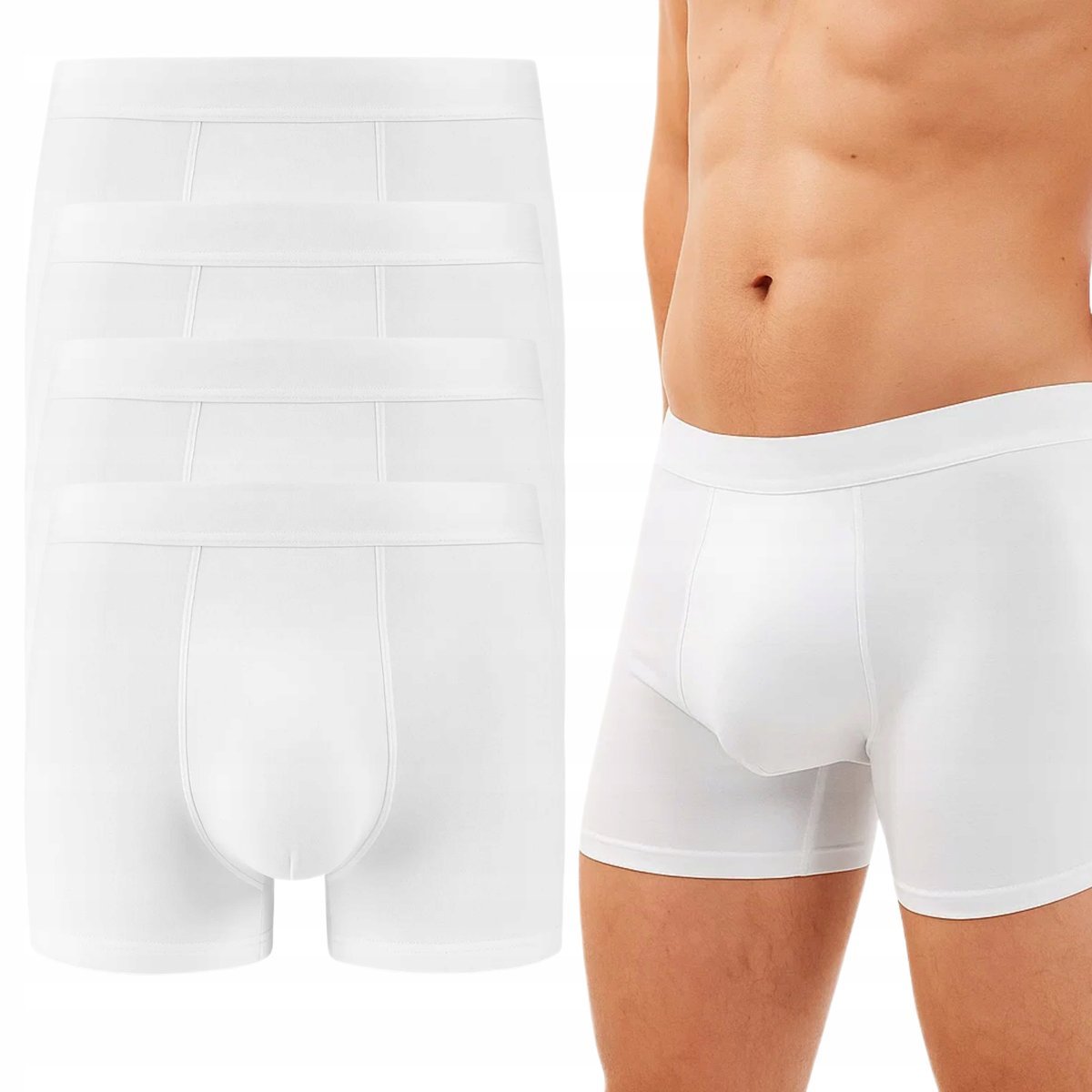 4x BOKSERKI MĘSKIE MAJTKI BIAŁE WYGODNE GŁADKIE KLASYCZNE BAWEŁNIANE ZESTAW