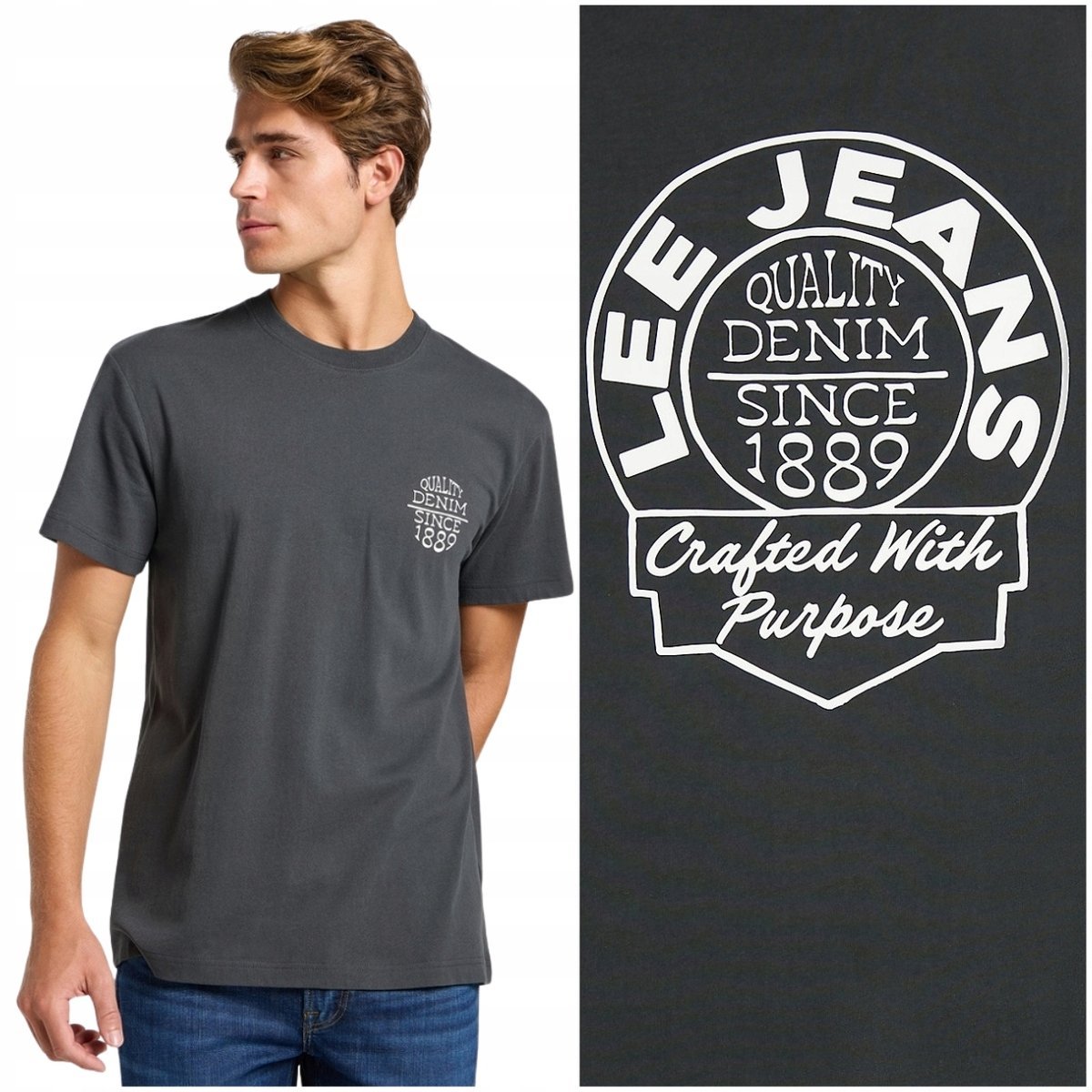 Lee RELAXED TEE luźny czarny bawełniany t-shirt koszulka nadruk + logo M