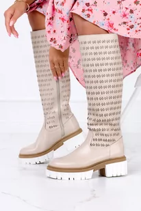 Beżowe kozaki ażurowe na platformie POLSKA SKÓRA Casu 850-L-40 - Kozaki damskie - miniaturka - grafika 1