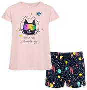 Piżamy dla dziewczynek - Piżama z krótkim rękawem dla dziewczynki, z kotem astronautą, blady róż, 2-8 lat - miniaturka - grafika 1