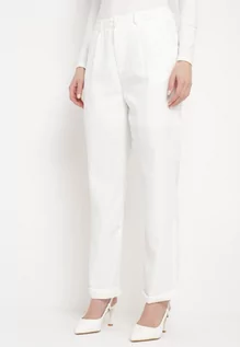 Spodnie damskie - Białe Spodnie o Klasycznym Fasonie z Podwiniętymi Nogawkami z Ukrytym Suwakiem Wilelma - grafika 1