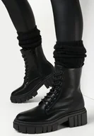 Botki damskie - Czarne Botki Workery ze Sznurowaniem Zana - miniaturka - grafika 1