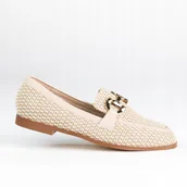 Mokasyny damskie - Mokasyny damskie loafersy GOODIN GD-DO-183 plecione krem klamra 39 - miniaturka - grafika 1