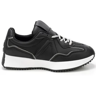 Buty Damskie Sneakersy Modne Stylowe Lekkie Sznurowane Klasyczne Miejskie Młodzieżowe Skórzane Flora Czarne 36 - Sneakersy damskie - miniaturka - grafika 1
