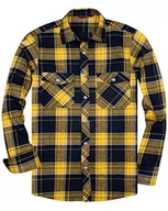 Koszule męskie - siliteelon Koszula flanelowa męska bawełniana koszula w kratkę Męska koszula z długim rękawem Regular Fit Casual Plaid Shirt, Żółty-czarny, L - miniaturka - grafika 1