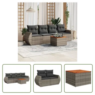 The Living Store 5-częściowa sofa ogrodowa z poduszkami z szarego polirattanu - Sofy ogrodowe The Living Store 5-częściowa sofa ogrodowa z poduszkami z szarego polirattanu - Sofy ogrodowe - miniaturka - grafika 1