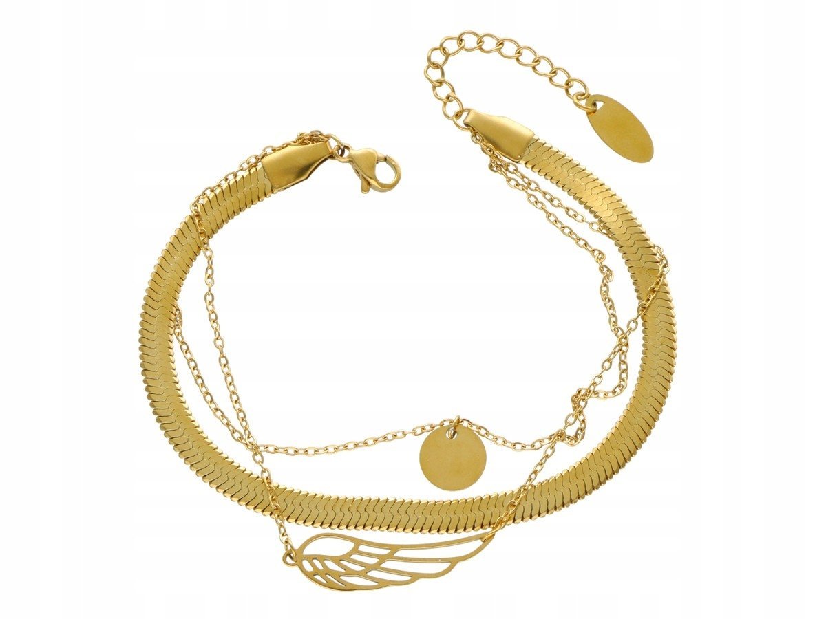 BRANSOLETKA STAL CHIRURGICZNA POZŁACANA POTRÓJNA SKRZYDŁO