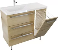 Szafki łazienkowe - Szafka z umywalką ATHOS stojąca 90 cm z koszem  -Drewnodekor mat- Uchwyt Chromowany - miniaturka - grafika 1