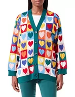 Swetry damskie - Love Moschino Damski kardigan Maxi z długim rękawem, Wielokolorowe serca, 44 - miniaturka - grafika 1