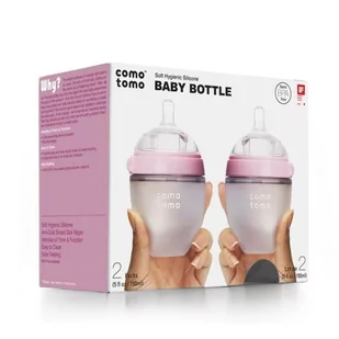 COMOTOMO - 2 antykolkowe butelki silikonowe MOM'S BREAST 150 ml Pink NEWBORN - Butelki dla niemowląt - miniaturka - grafika 1