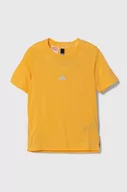 Koszulki dla dziewczynek - adidas t-shirt dziecięcy kolor żółty z nadrukiem - miniaturka - grafika 1