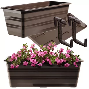 Doniczka balkonowa Cati + podstawka + uchwyty 40 cm, brąz - Donice - miniaturka - grafika 1