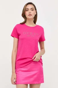Guess t-shirt bawełniany kolor różowy - Koszulki sportowe damskie - miniaturka - grafika 1