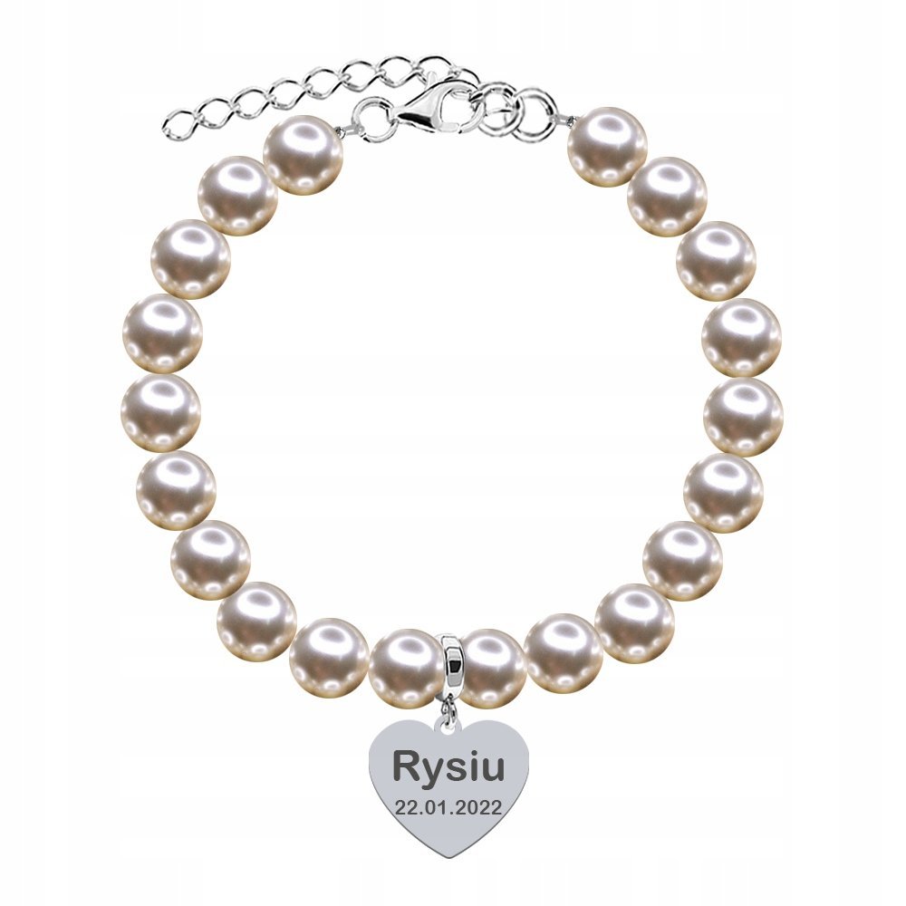 Bransoletka z Zawieszką Perły Prezent na Dzień Mamy Grawer Życzenia Grati