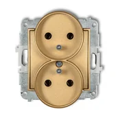 Gniazdka elektryczne - Karlik Gniazdo podwójne z uziemieniem bez przesł. ICON - złoty mat - miniaturka - grafika 1