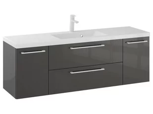 Szafka Wisząca Z Umywalką RON 140 cm D - Titan Wysoki Połysk - Uchwyty Białe Matowe - Szafki łazienkowe - miniaturka - grafika 1