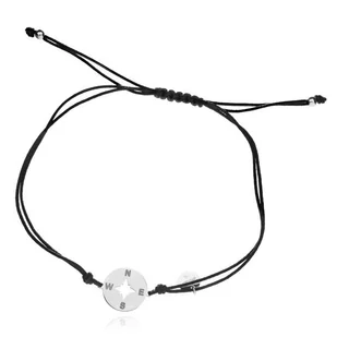 ankabizuteria.pl Bransoletka srebrna RÓŻA WIATRÓW na czarnym sznurec - Bransoletki - miniaturka - grafika 1