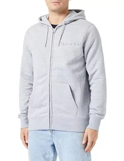 Bluzy męskie - GANT Męska bluza z kapturem Embossed Full Zip Hoodie, szary melanż, L - grafika 1