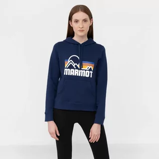 Bluzy sportowe damskie - Damska bluza dresowa nierozpinana z kapturem MARMOT Coastal Hoody - granatowa - grafika 1