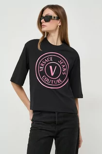 Koszulki sportowe damskie - Versace Jeans Couture t-shirt bawełniany damski kolor czarny - grafika 1